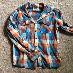 American Eagle Outfitters Blue and Orange Casual Button Down Shirt